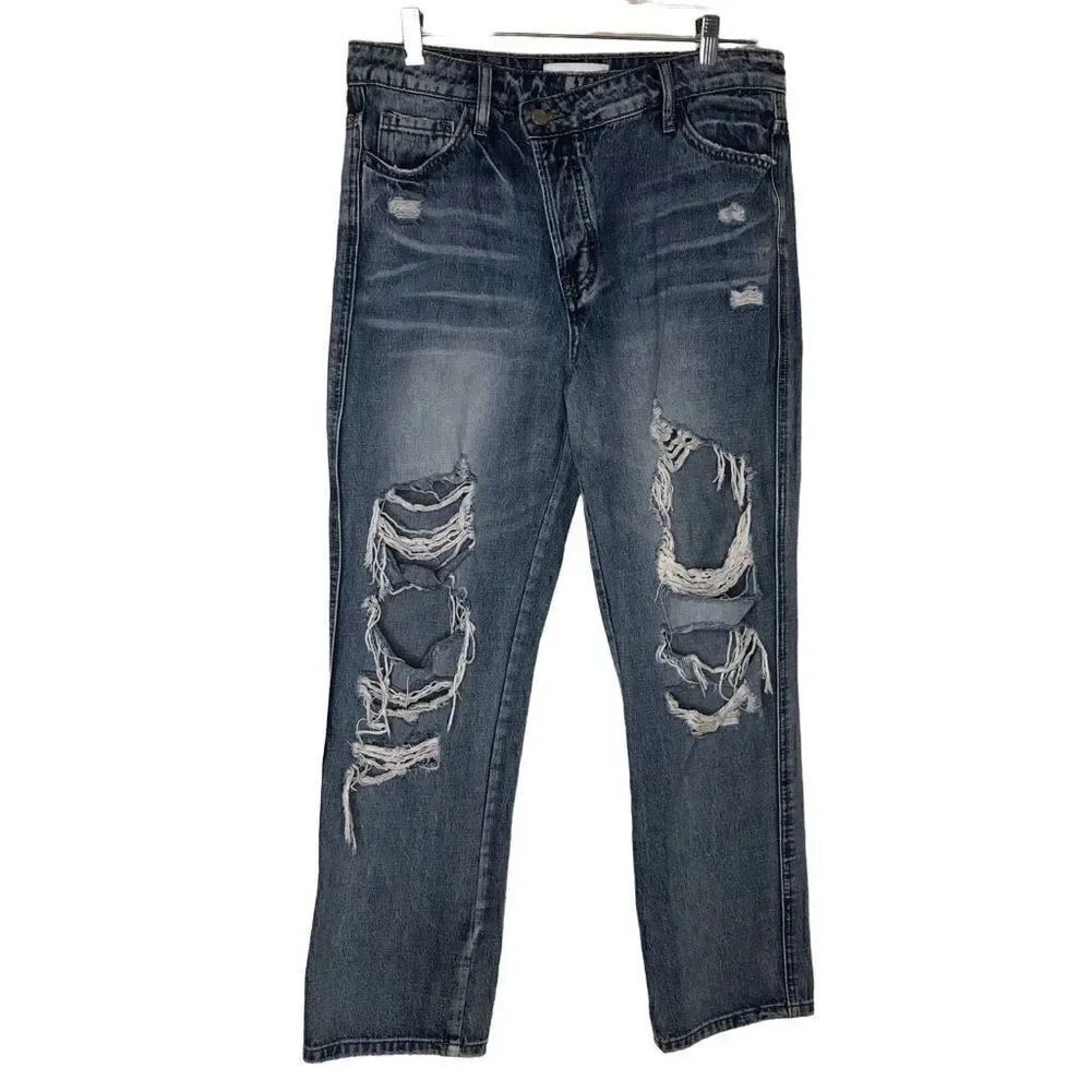 Flying Monkey Super Distressed Medium Wash Straight Leg Jeans Size 8/29